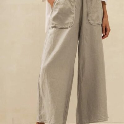 100% Linen Pocket Wide Leg Pants THALIA
