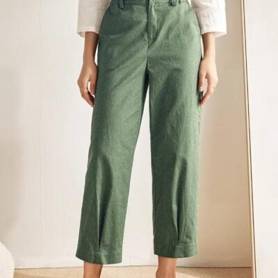 Linen Pocketed Straight-Leg Ankle Pants NINA