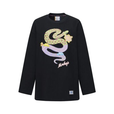 MUKZIN  Linglong Textured Cartoon Embroidery Crewneck Sweatshirt