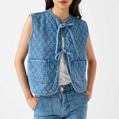 Seventy  Mochi Aria Cotton-Blend Chambray Quilted Vest