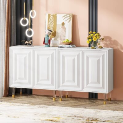 63" Sideboard Buffet, Modern Kitchen Accent Cabinet with 4 Doors