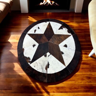 Texas Star Cowhide Round Rug Size 5'x5'