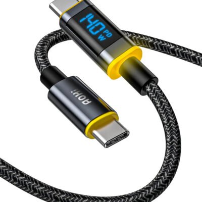 AOHI Magline140W Nylon USB C to USB C LED Digital Display Cable 4ft