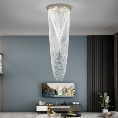 Extra Large Affordable Luxury Tiered Tassel Watefall Crystal Chandelier for Spiral Staircase/Villa/Hotel Lobby/Foyer