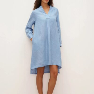 100% Linen V-Neck Pullover Shirt Dress JADEN