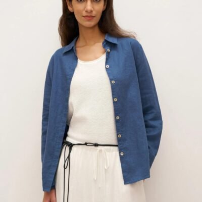 100% Linen Button-Front Shirt with Extended Hem JOVAN