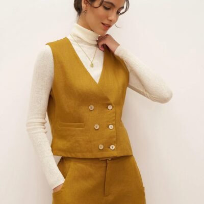 100% Linen Double-Breasted Vest ESTELLA