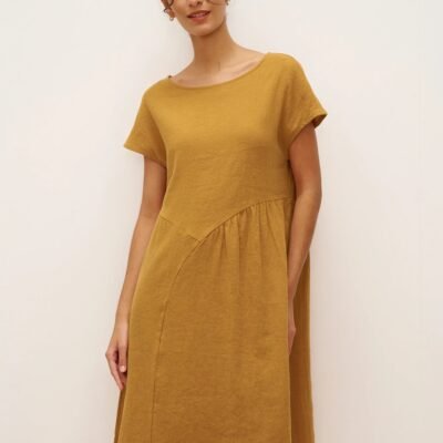 Linen Cap-Sleeve Textured Washed Midi Dress ALICE