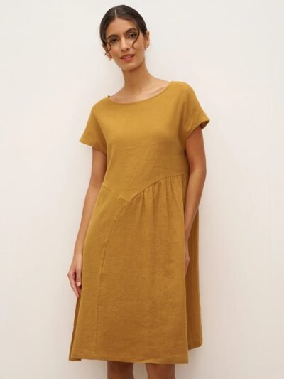Linen Cap-Sleeve Textured Washed Midi Dress ALICE