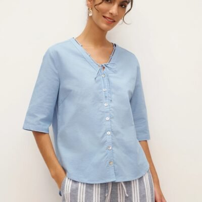 Linen Ladder Tie Simple Shirt DEBRA