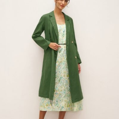 100% Linen Double-Breasted Belted Trench Coat LEILA