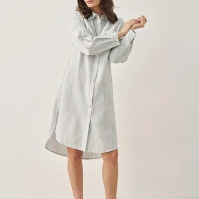 Linen Button-Front Artistic Stripe Shirt Dress JULIA