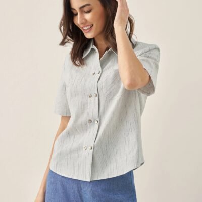 Linen Double-Breasted Artistic Stripe Shirt JUNO