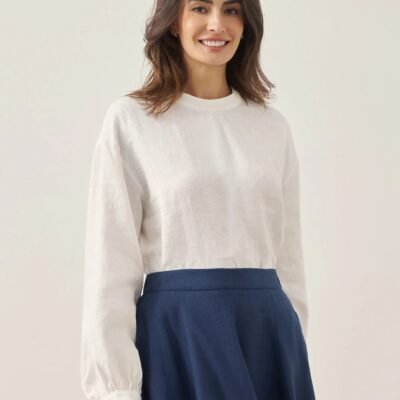 100% Linen Mock Neck Long-Sleeve Top DEANNA
