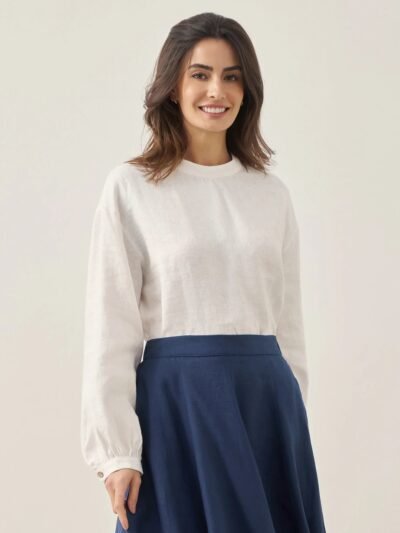 100% Linen Mock Neck Long-Sleeve Top DEANNA