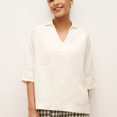100% Linen V-Neck Oversized Pullover DANEE