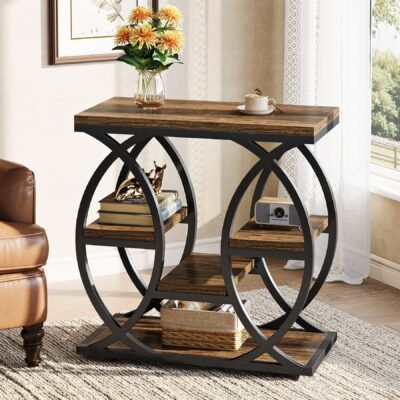 23.6" End Table, 4-Shelf Sofa Side Table Bedside Table with Storage