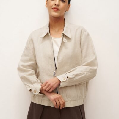 100% Linen Zipper Aviator Jacket ELIZA