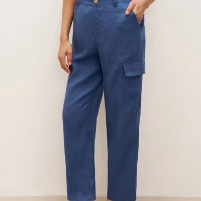 100% Linen Cargo Tapered Trousers with Patch Pockets JESSE