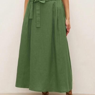 100% Linen A-Line Waist-Tied Skirt LENA