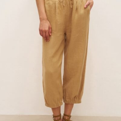 100% Linen Cuffed Ankle-Length Elastic Waist Pants DANIKA