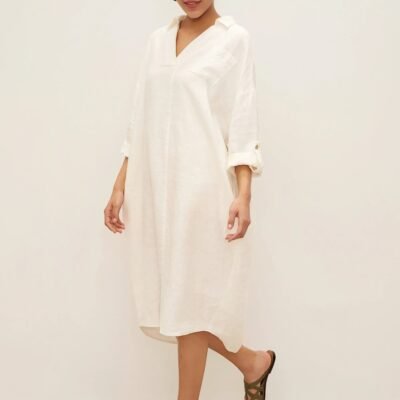 100% Linen Oversized Pullover Shirt Dress JOVITA