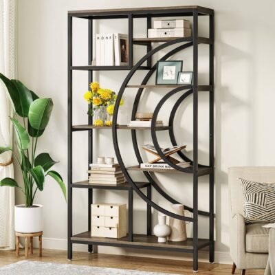 8-Tier Bookshelf, 71" Geometric Bookcase, Industrial Etagere Shelving Unit