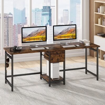 Industrial Two Person Desk, 78" Double Computer Desk with Drawers