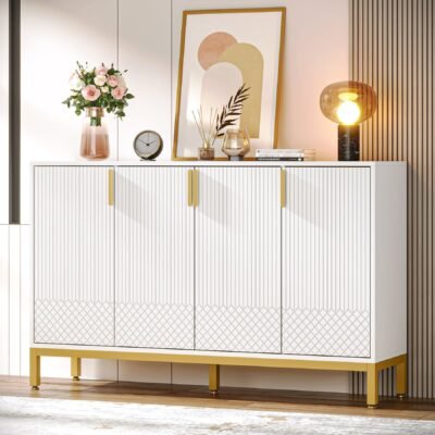 Modern Sideboard Buffet, 59" Luxury Buffet Storage Cabinet with 4 Doors