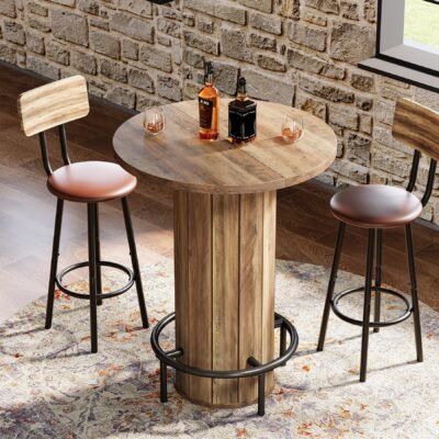 31" Bar Table, Round Bistro Pub Table with Footrest for Dining Coffee Cocktail(Only Table)