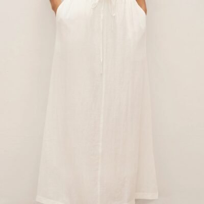 Linen Elastic Waist Drawstring Maxi Skirt NINA
