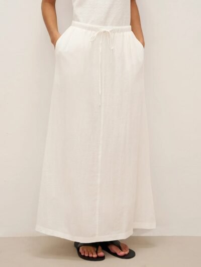 Linen Elastic Waist Drawstring Maxi Skirt NINA