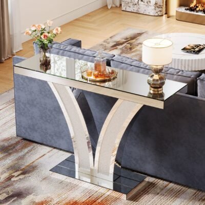 39" Mirrored Console Table, Modern Silver Entryway Table