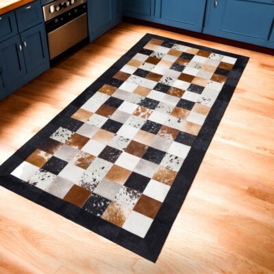 Different Cow Pattern Cowhide Patchwork Rug with Black Border