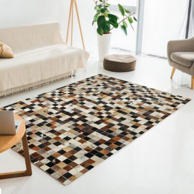 Multicolor Cowhide Square Patchwork Rug