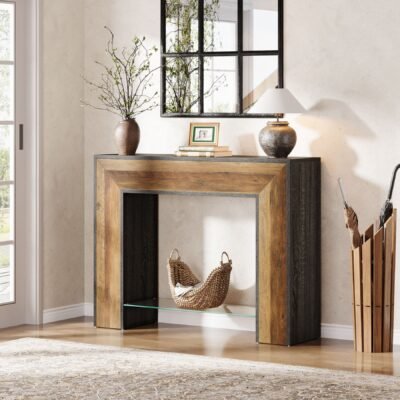 41.3" Console Table, Narrow Entryway Hallway Table with Glass Shelf