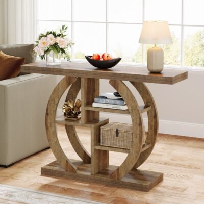 42.5 Console Table, Wood 5-Tier Sofa Entryway Table with Geometric Base