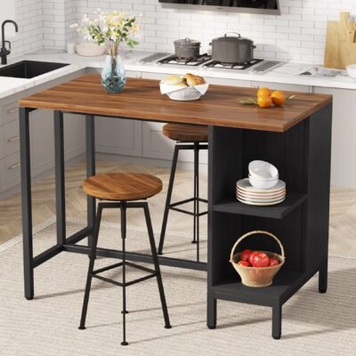 43" Kitchen Island Kitchen Counter Table with 5 Open Shelves