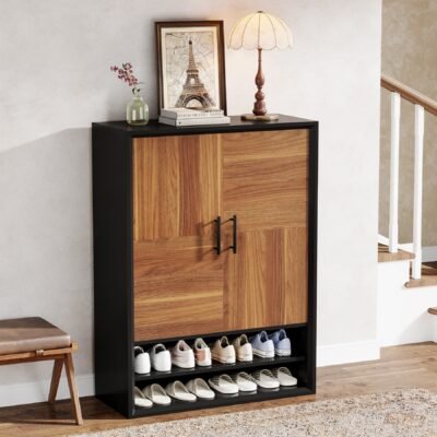 43" Shoe Cabinet, 6-Tier Storage Organizer with Adjustable Shelves and Doors
