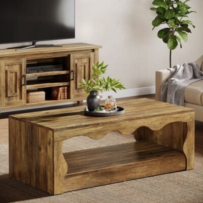47" Coffee Table, Low Center Cocktail Tea Table with Waved Edge