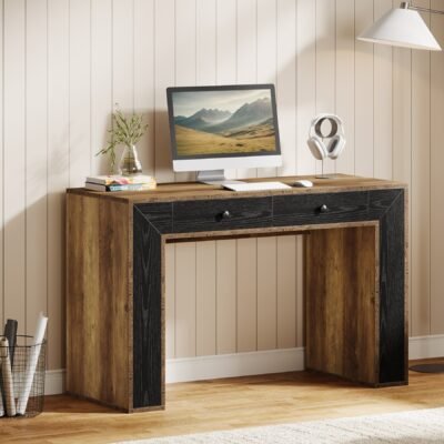 47" Computer Desk, Rustic Home Office Desk Study Desk with 2 Drawers