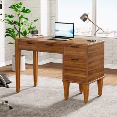 47" Computer Desk, Rustic Office Desk With File Cabinet