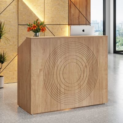 46.5" Reception Desk, Modern Front Desk Counter Table with Open Shelves
