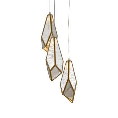 Glass Mirror 3-Light Round Multi-Drop Pendant