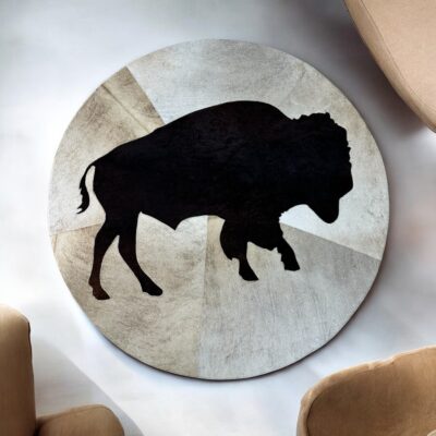 Bull Shape Cowhide Patchwork Round Rug Size 5'x5'