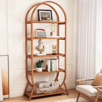 5-Tier Bookshelf, 70.8" Open Bookcase Arched Display Rack