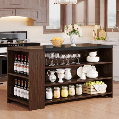 55" Coffee Bar Table, 5-Tier Kitchen Island Storage Cabinet