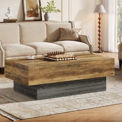 55 Coffee Table, Farmhouse Center Table Tea Table with Sturdy Pedestal