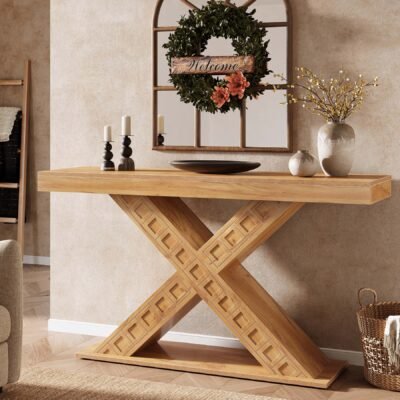 55" Console Table, Modern Sofa Table Entryway Table With Thicken X Base