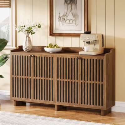 55" Sideboard Buffet, Farmhouse Storage Cabinet Credenzas with Adjustable Shelves